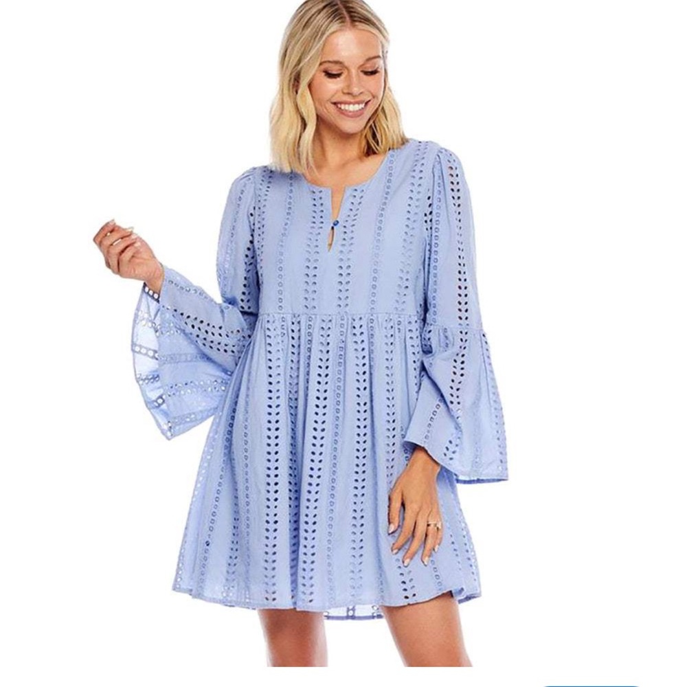 Mud Pie Raylee Blue Eyelet Dress Women's Medium